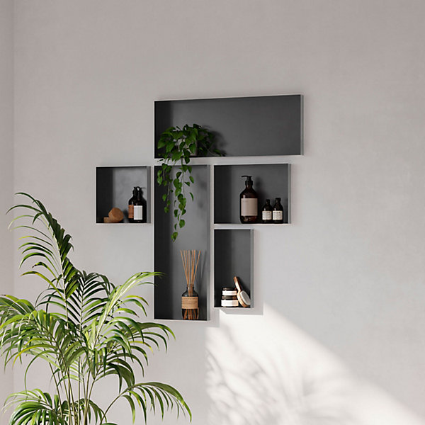Niche design 30x30 cm semi encastree en acier inoxgris ardoise