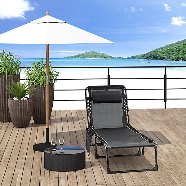 Bain de soleil Outsunny L. 185 cm en acier noir H. 30 cm non empilable pliable