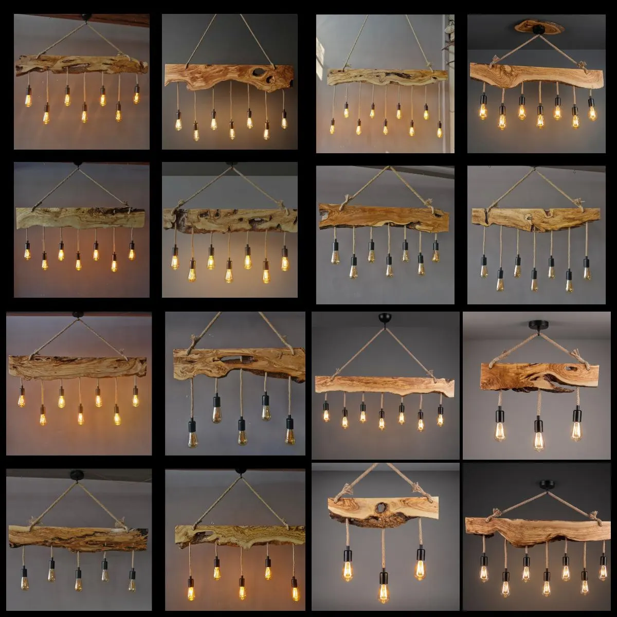 Olive Wood Rustic Light Fixture, Farmhouse Wooden Live Edge Chandelier For Dinign Room, Unique Ceiling Light For Dining Table and Kitchen