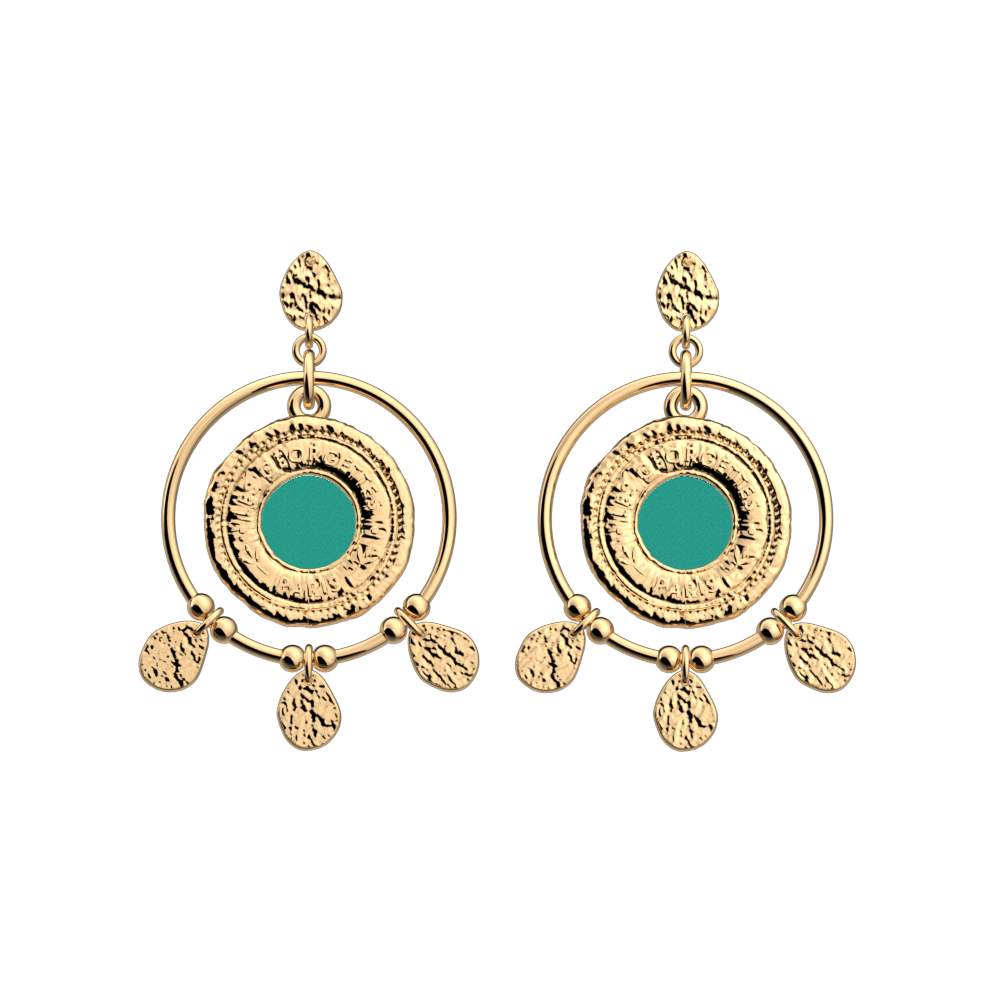 Boucles d'oreilles Pépite, cuirs réversibles Aquatic / Aquamarine Métallisé