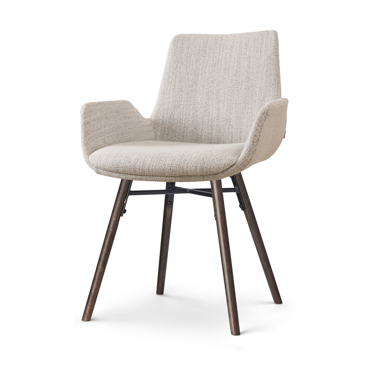 Nolon Nena-Eef Eetkamerstoel Beige Gemêleerd - met Armleuning - Walnoot