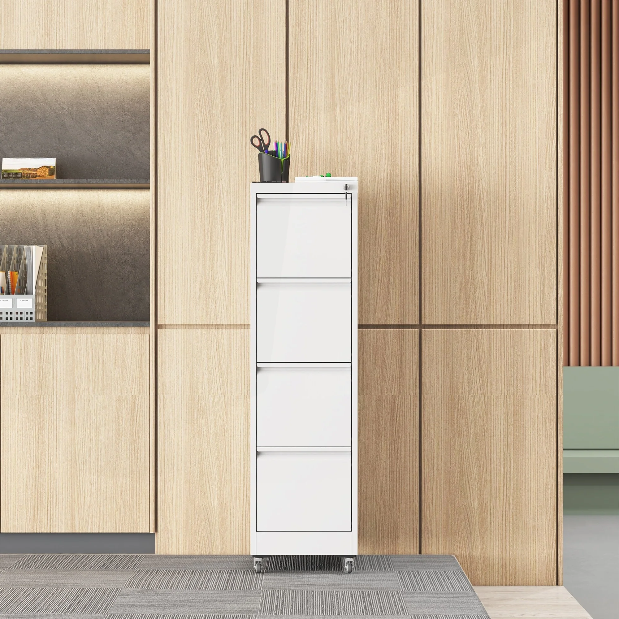 Versatile Locking Metal File Cabinet with Wheels for Home and Office Use