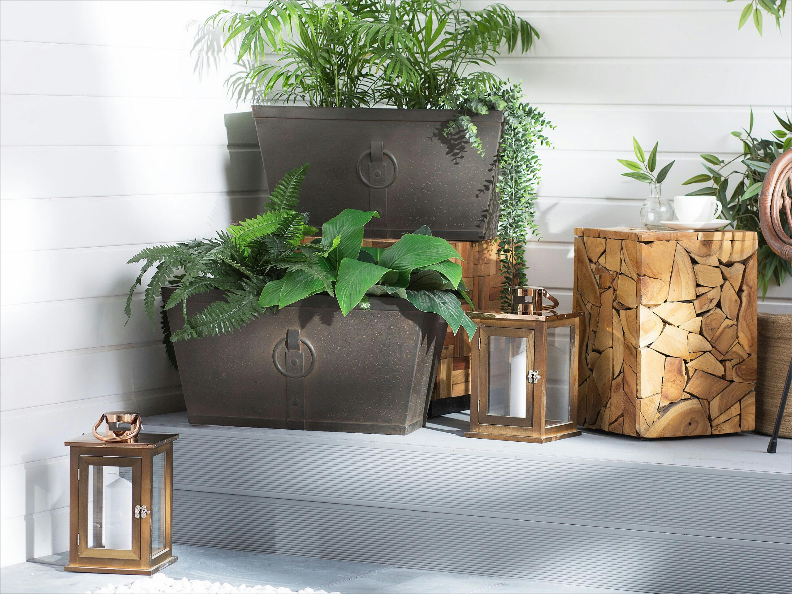 PORIA - Cache-pot d'extérieur en pierre marron H30