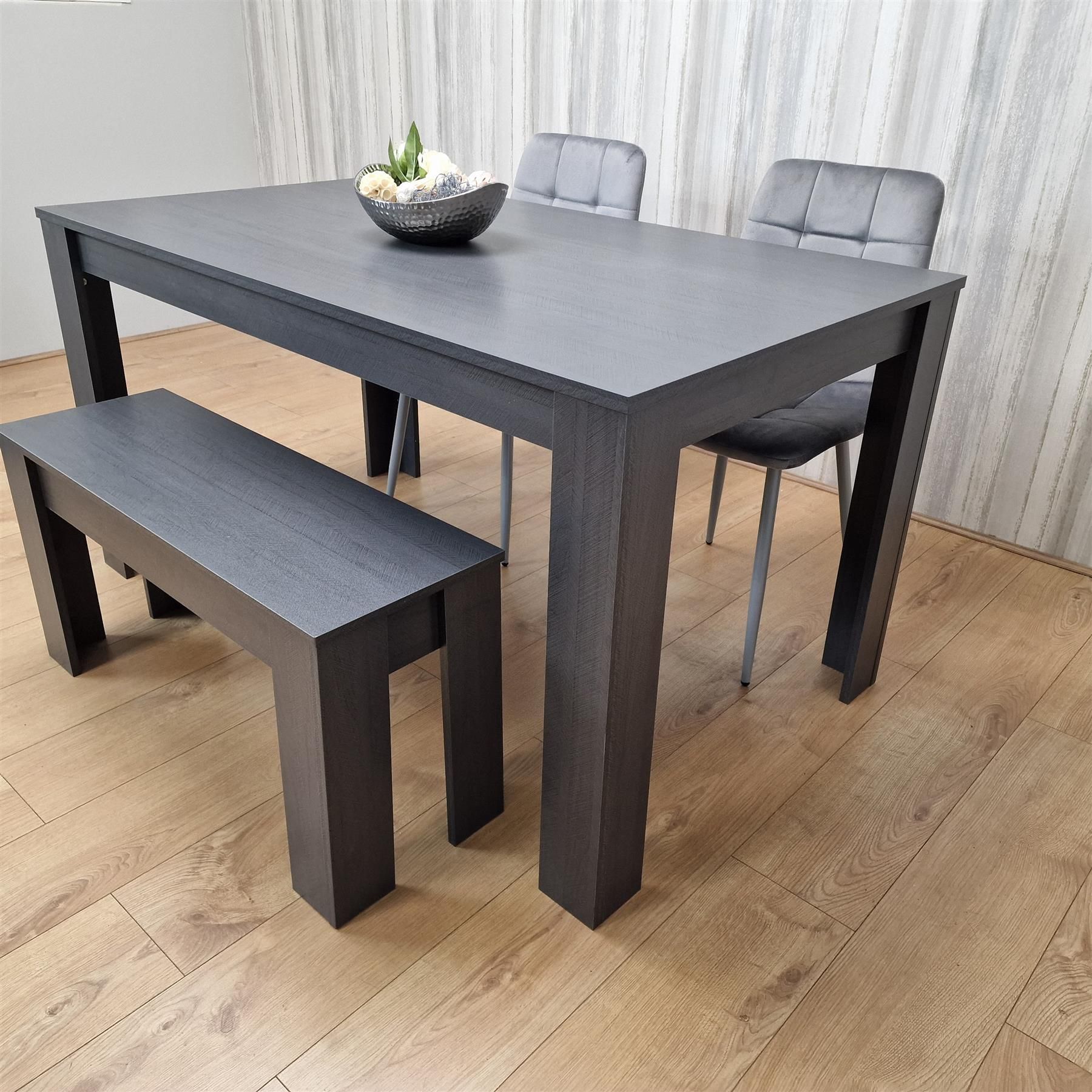 KOSY KOALA Kosy Koala Modern Dark Grey Dining Table Set with 2 Grey Velvet Chairs And 1 Bench