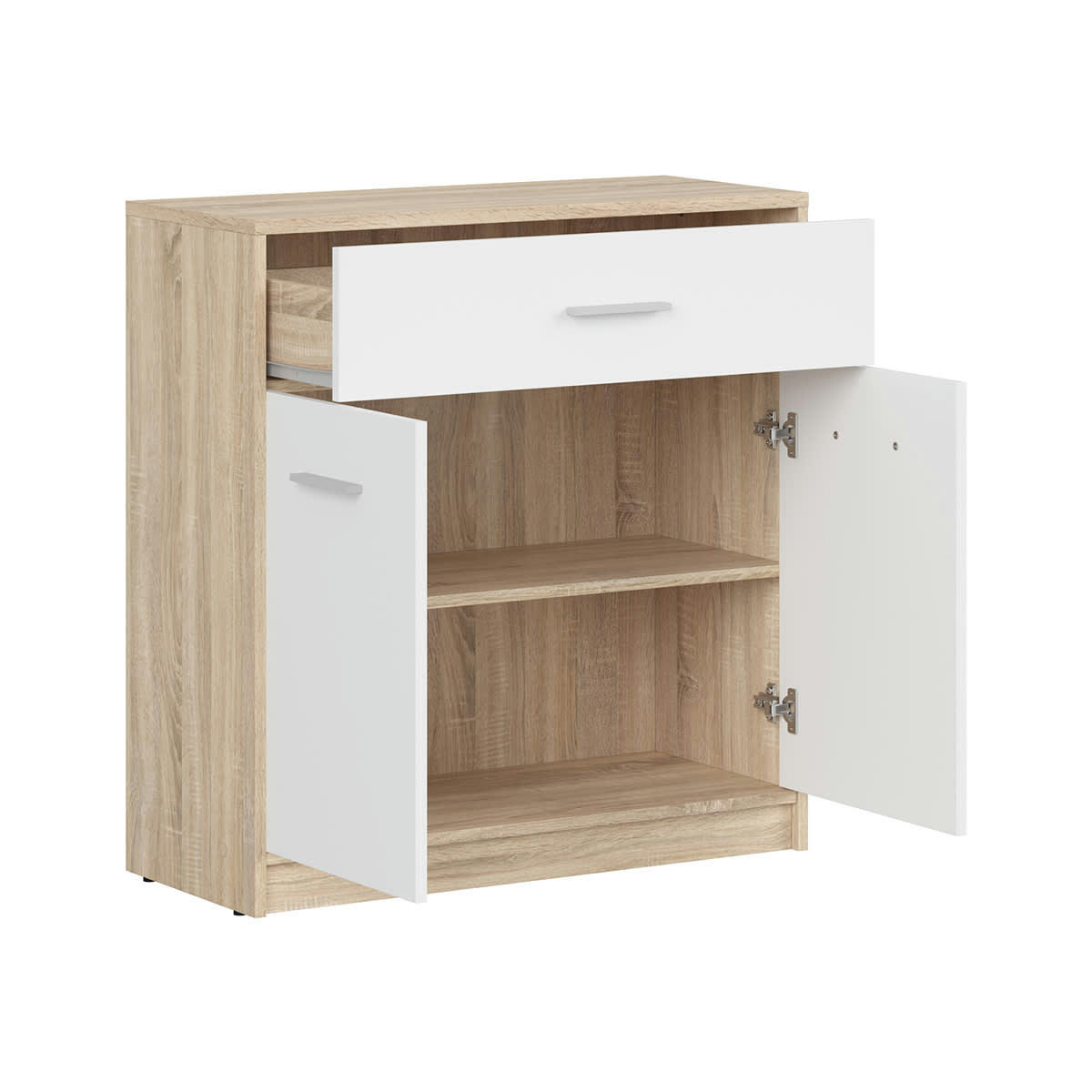 - Buffet 1 tiroir 2 portes stratifiés naturel et blanc