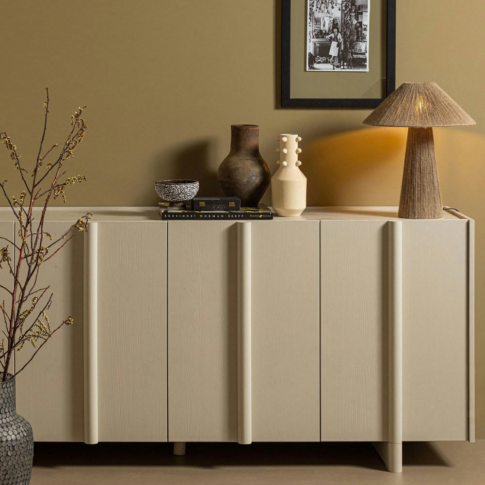BASU - Buffet 4 portes en bois L200cm gris clair