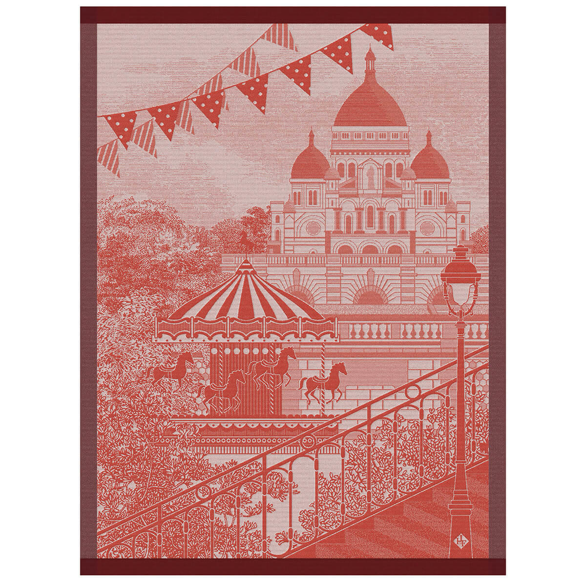 PROMENADE PARISIENNE - Torchon en coton pomme d'amour 60 x 80