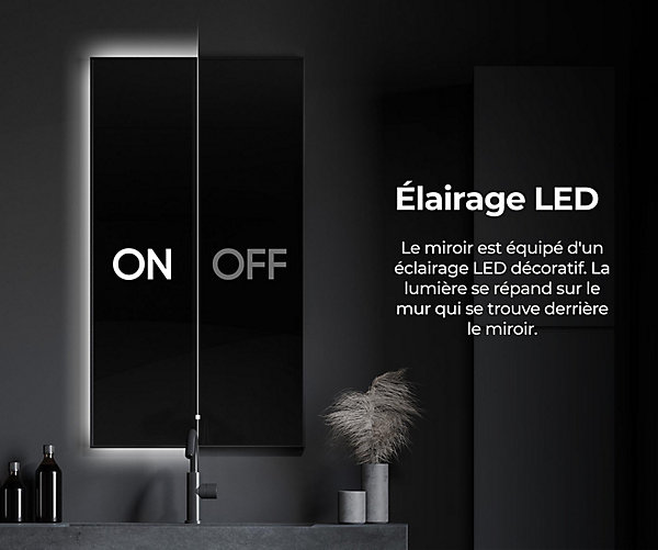 Miroir avec LED Illumination Salle de Bain (100x60cm) LED Lumineux Miroir avec eclairage (TAN100) Interrupteur Tactile