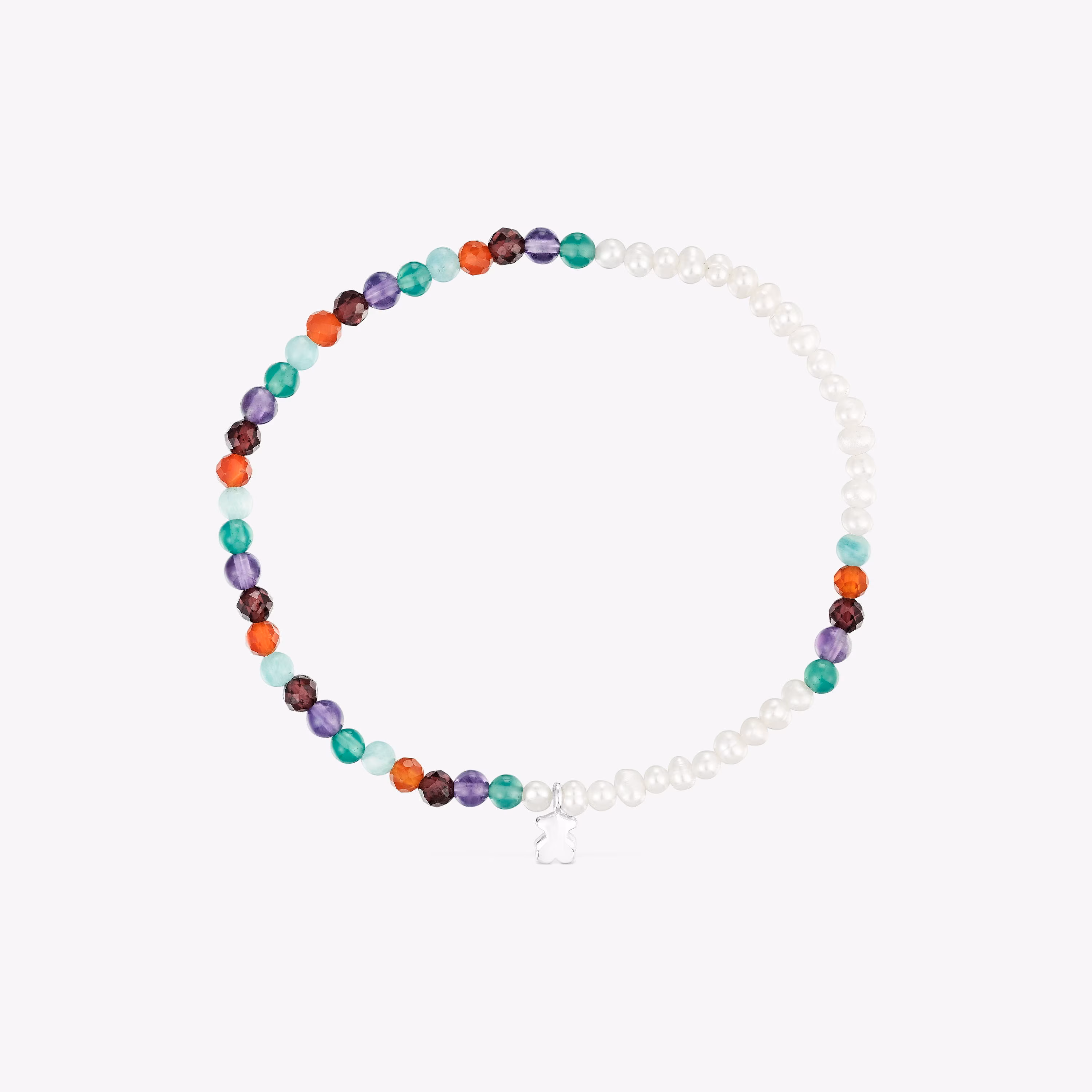 Pulsera elástica con gemas, perlas cultivadas y motivo oso de plata Bold Motif