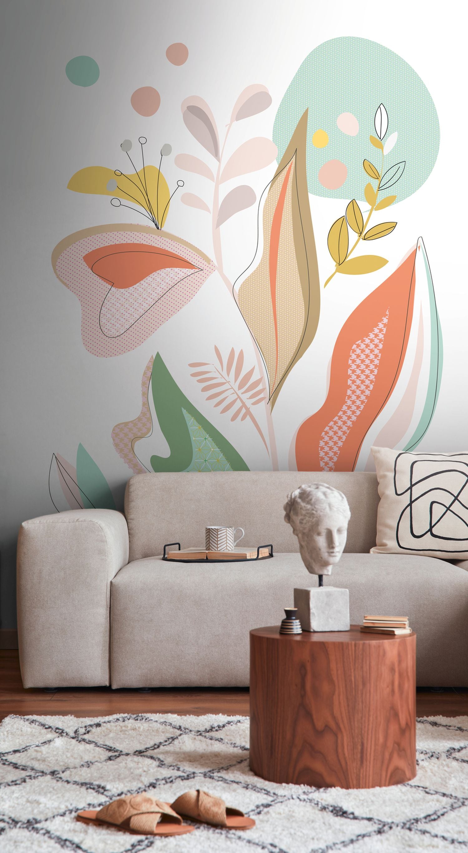 Livingwalls fotobehang bloemen meerkleurig, wit, groen, oranje en geel - 159 x 280 cm - AS-392111