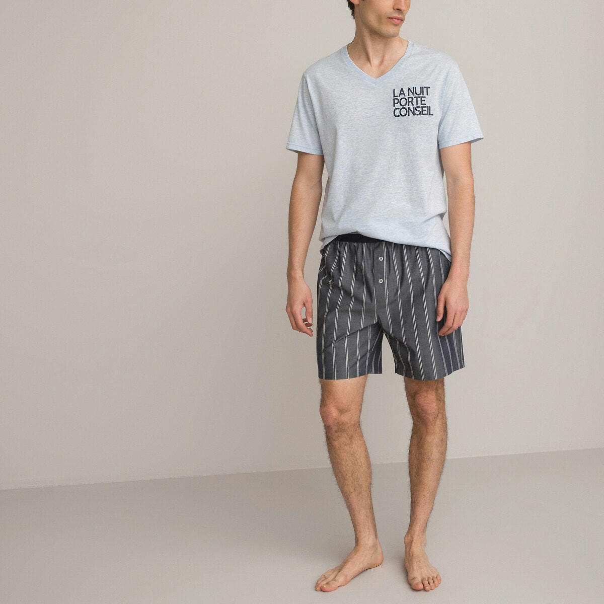 Pyjashort jersey pur coton, col V