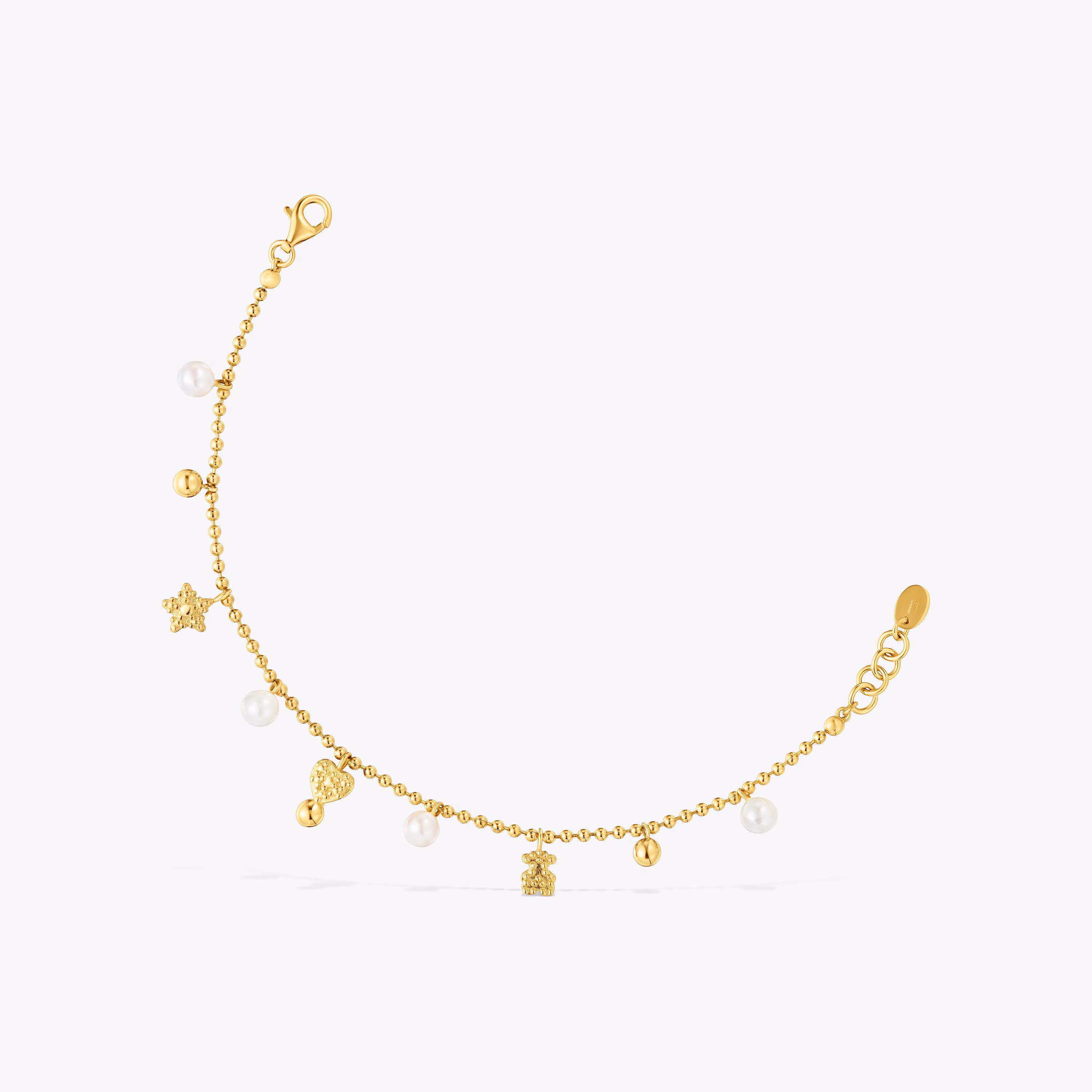 Pulsera cadena con baño de oro de 18 kt sobre plata, perlas cultivadas y motivos TOUS Grain