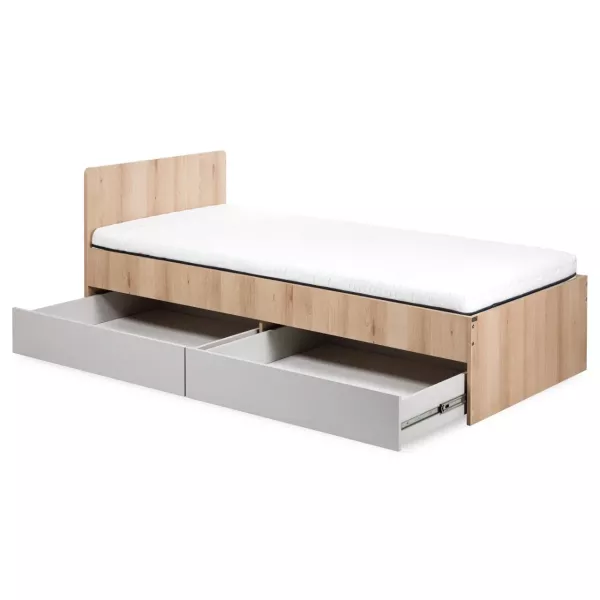 Łóżko młodzieżowe DALIA 90x200 buk/szare z szufladą/bez materaca