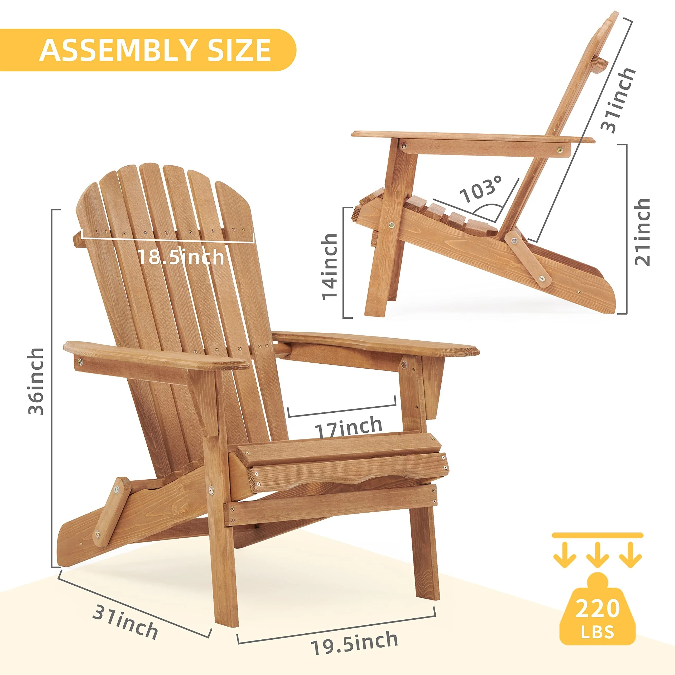 Wooden Outdoor Folding Adirondack Chair Set Of 2 Wood Lounge Patio Chair For Garden,Garden
