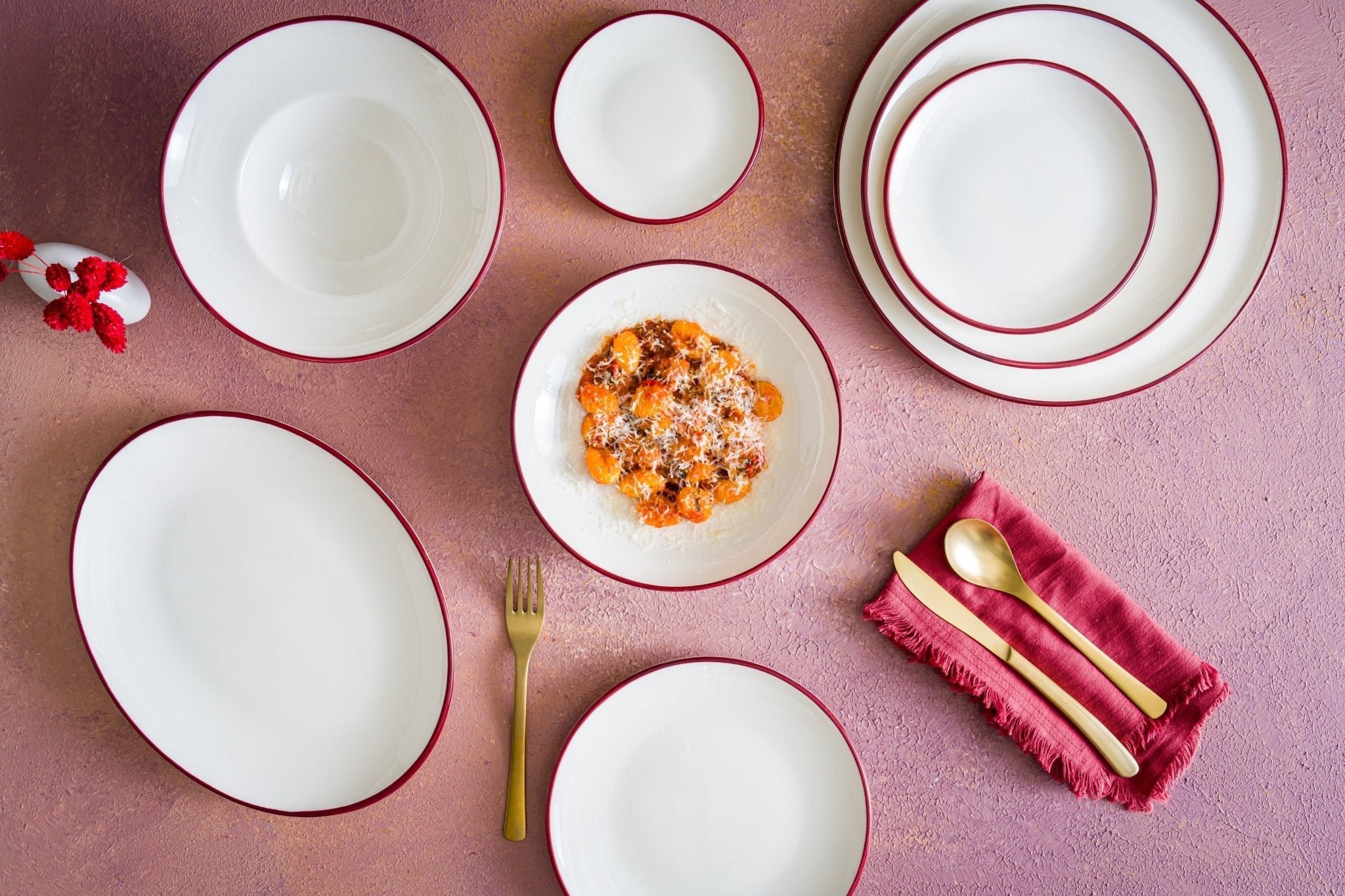 Bonna Dinerbord - Linea Burgundy - Porselein - 25 cm - set van 6