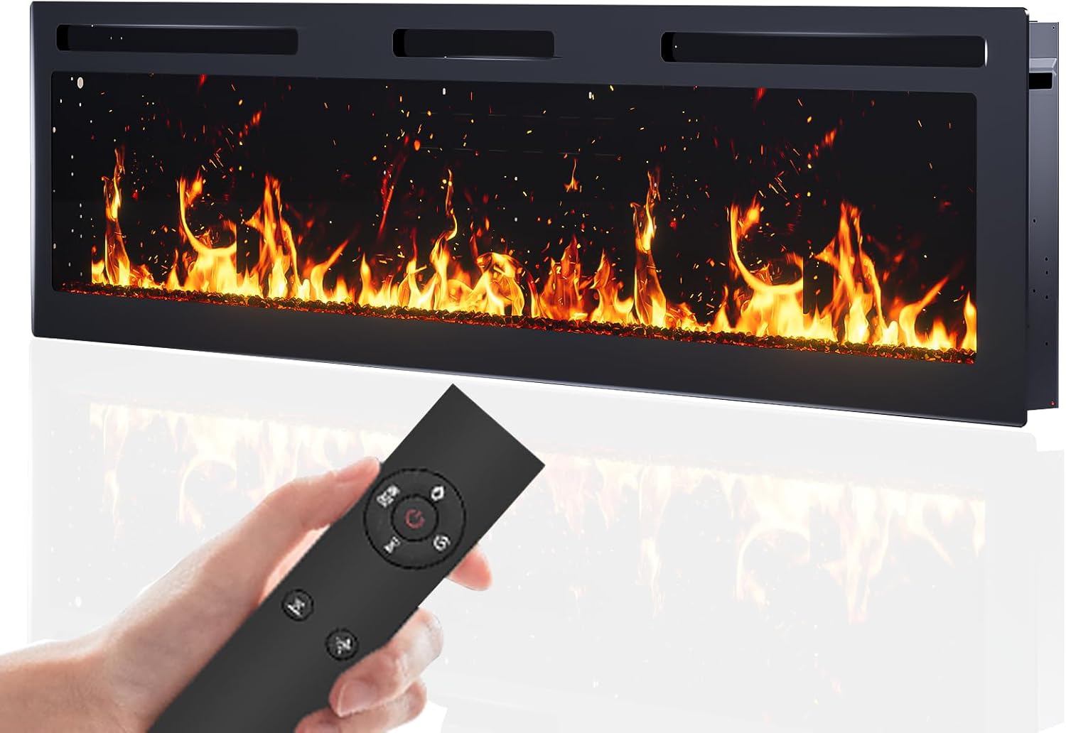 60Inch Electric Fireplace Wall Recessed/Wall Mounted with Adjustable Flame Color, Fireplace Heater with Remote Control, Linear Fireplace with 8 Timer, Touch Screen, 750/1500W (60)