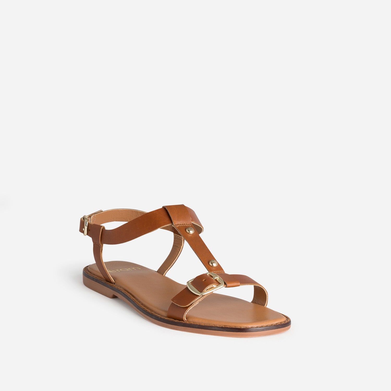 Sandale cognac cuir décor clous