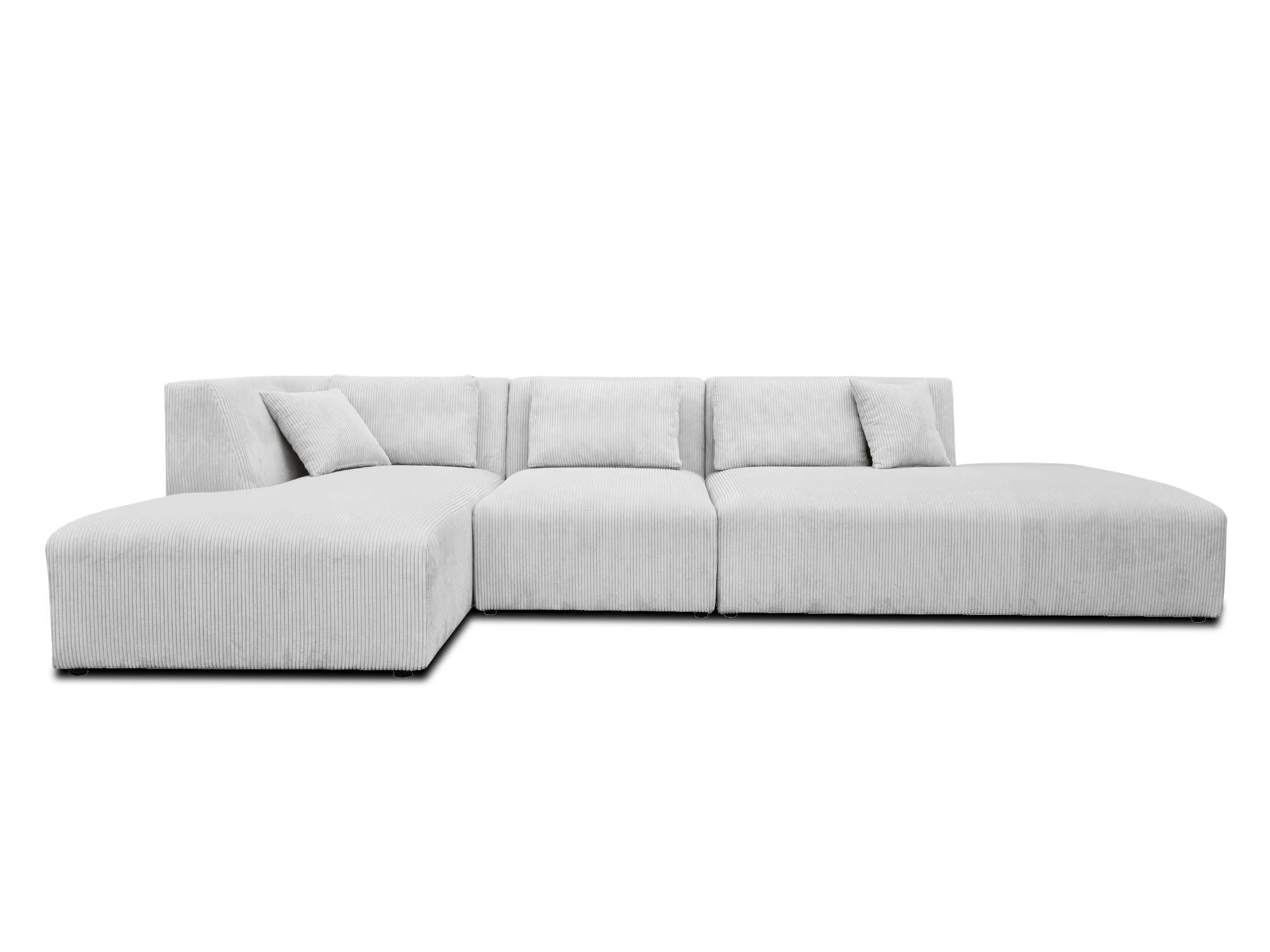 VICTOIRE - Canapé d'angle gauche 5 places en velours côtelé gris clair