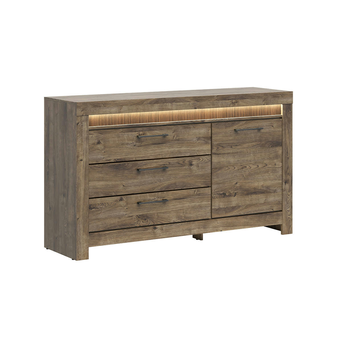 - Buffet 1 porte 3 tiroirs LED inclus panneaux mdf naturel