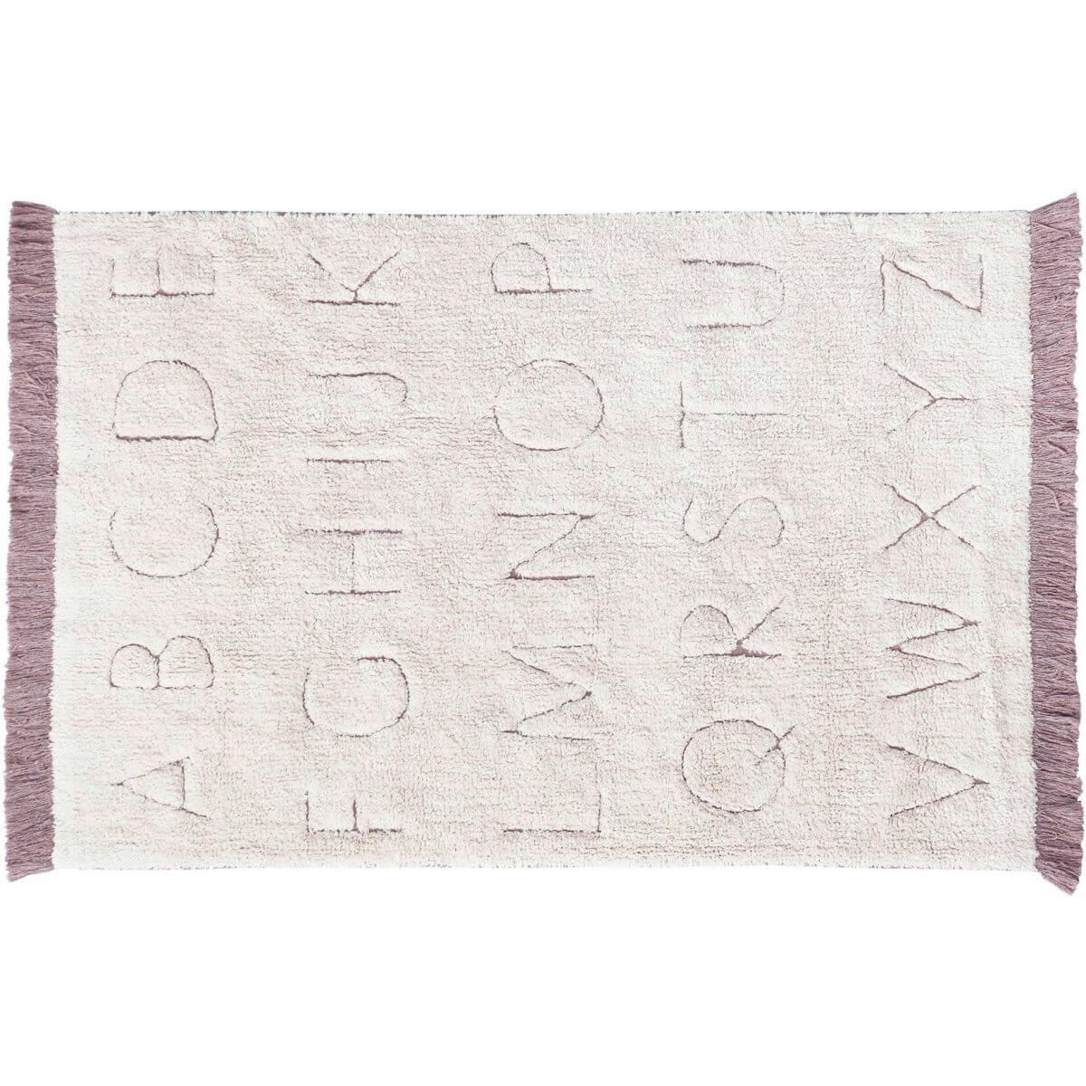 RUGCYCLED - Tapis lavable alphabet en coton blanc 90x130