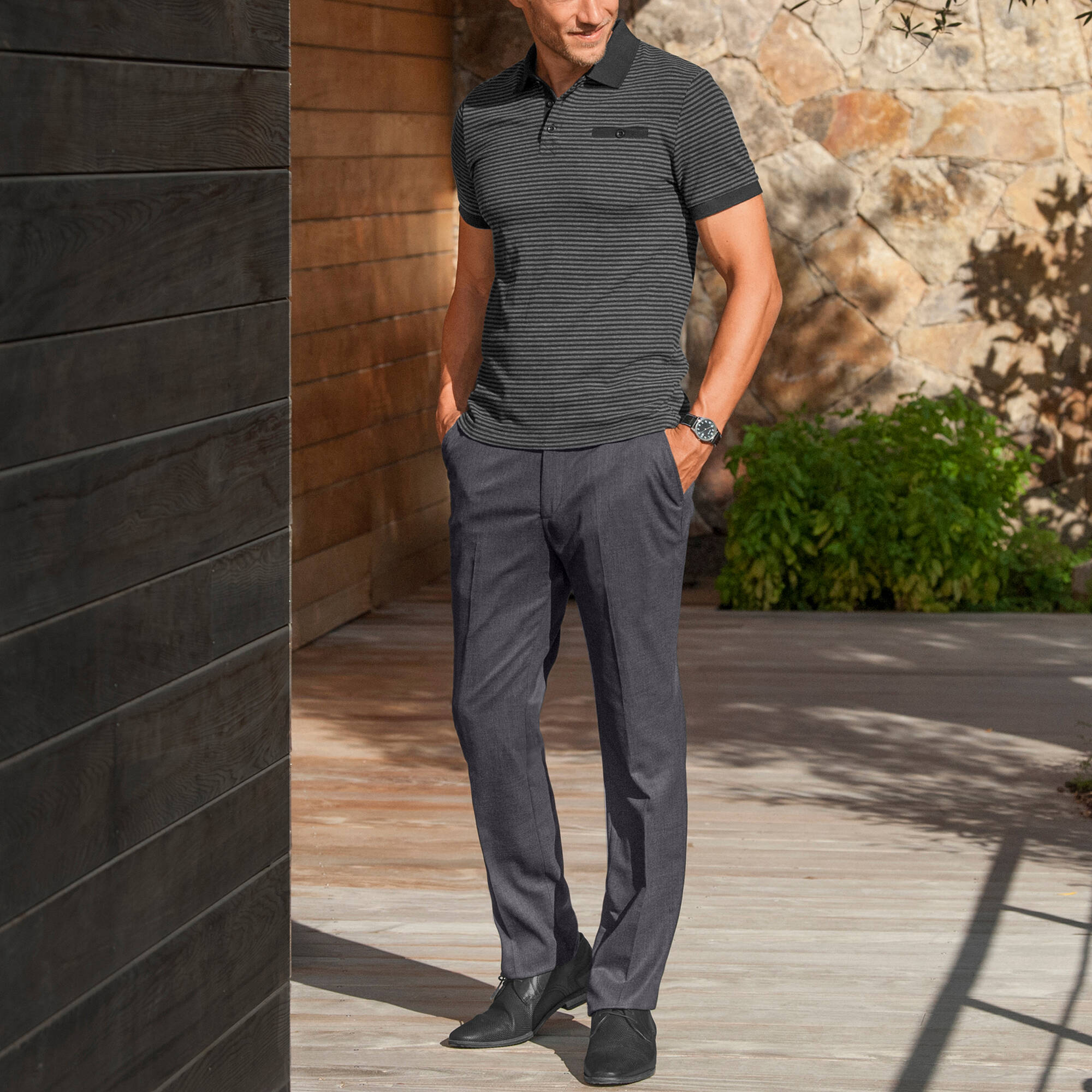 Pantalon taille élastiquée à pinces - polyester
