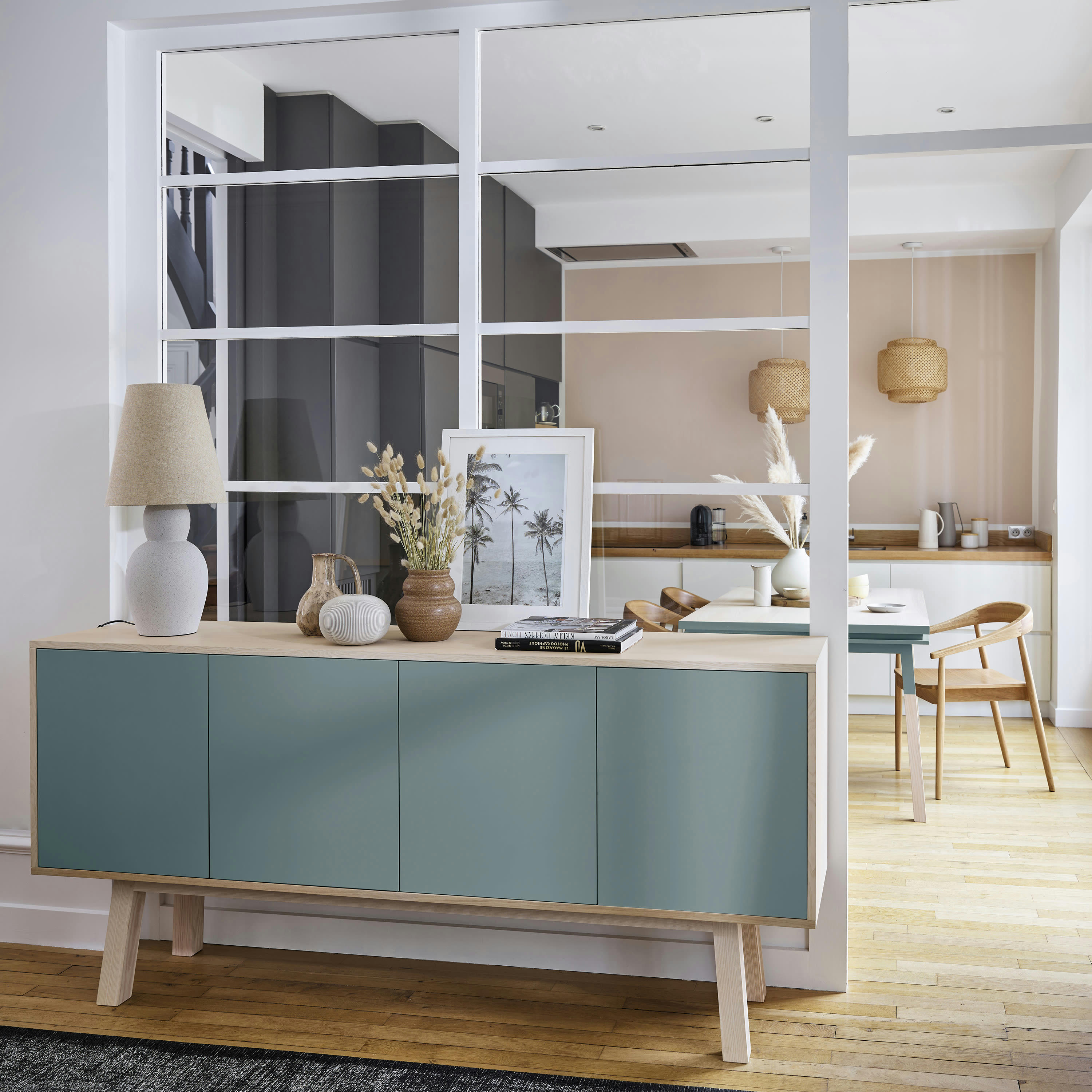 KUBE - Buffet 4 portes en frêne 220 cm, hauteur 94 cm