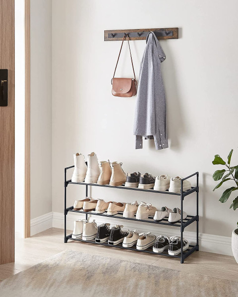 Regał na buty metalowy czarny stojak industrialny do holu 3 półki