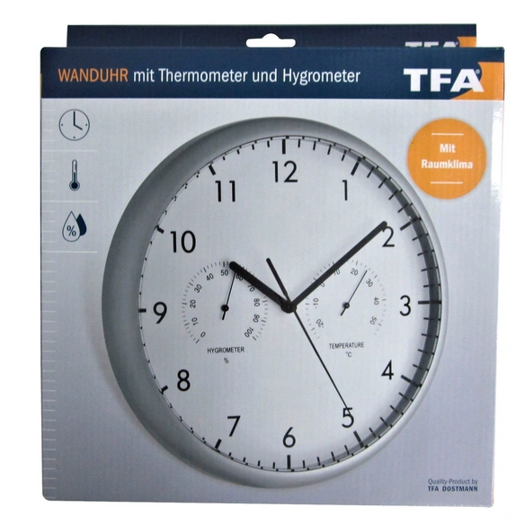 Wanduhr (Analog), BxHxT: 26,5 x 26,5 x 4,5 cm, silberfarben