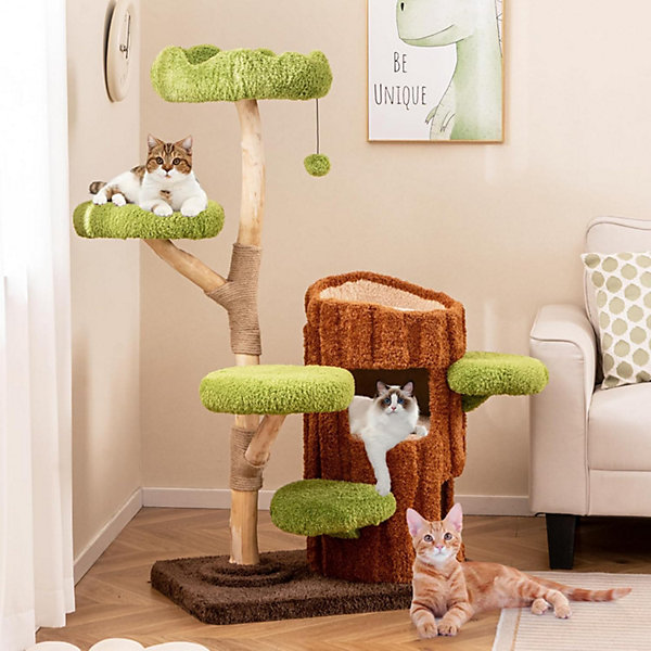 Arbre à Chat Design Plusieurs Niveaux en Forme arbre Arbre Chat en Bois avec Perchoir Supérieur 141cm