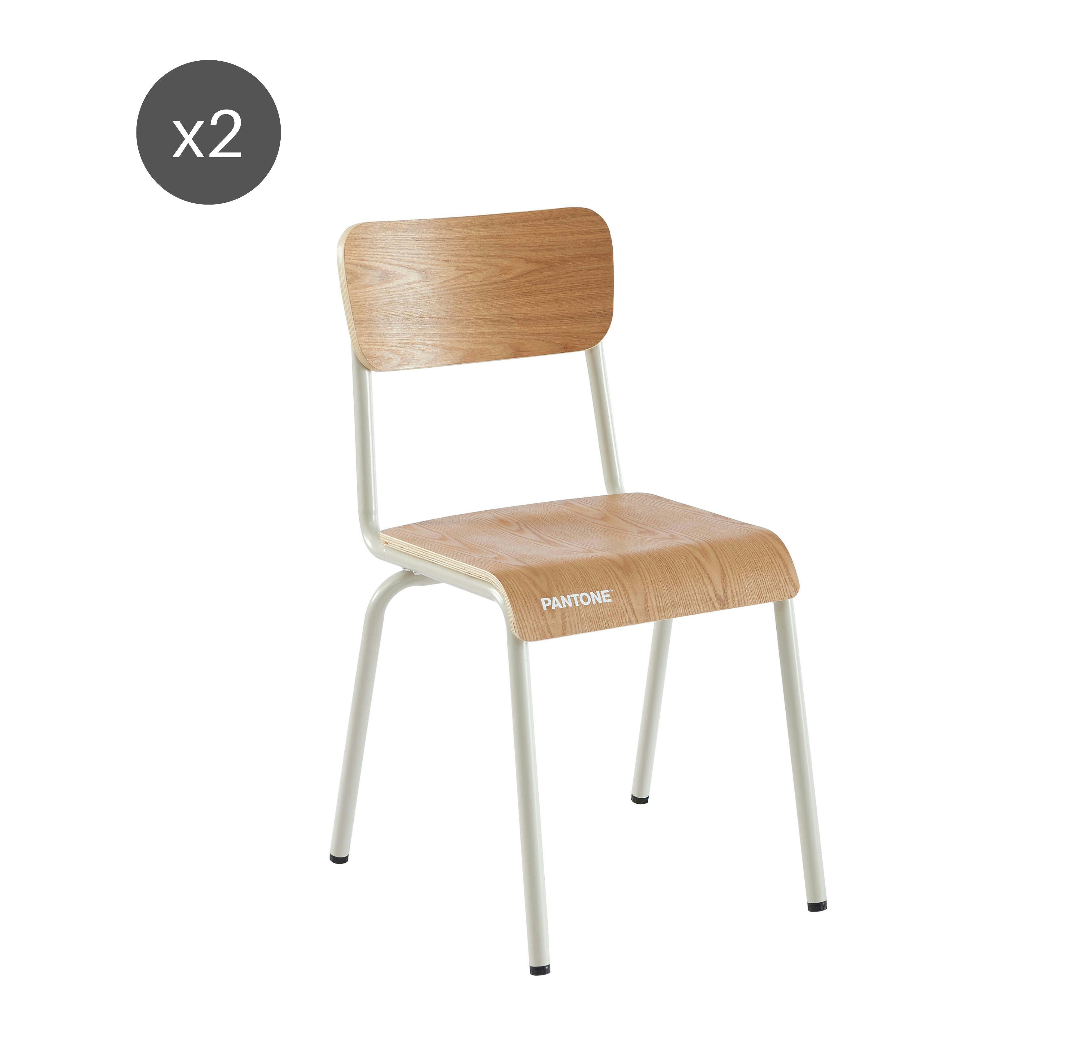PANTONE - Lot de 2 chaises  beige sable et placage frêne
