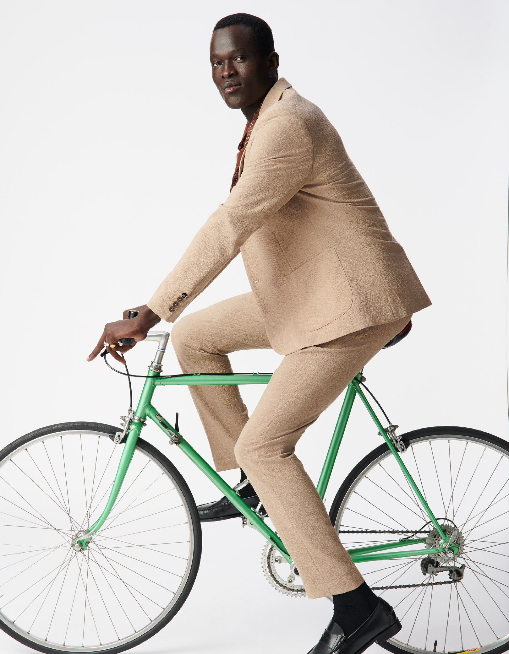 Veste de costume beige foncé seersucker TRAVEL SUIT Homme