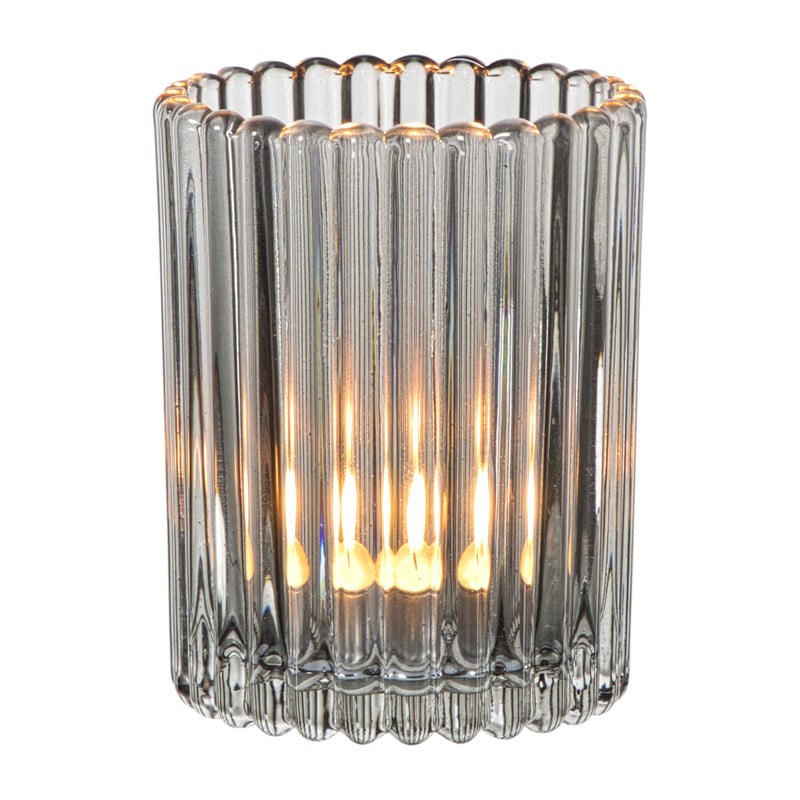 Waxinelichthouder ribbel groot - grijs - &Oslash;7.8x10 cm