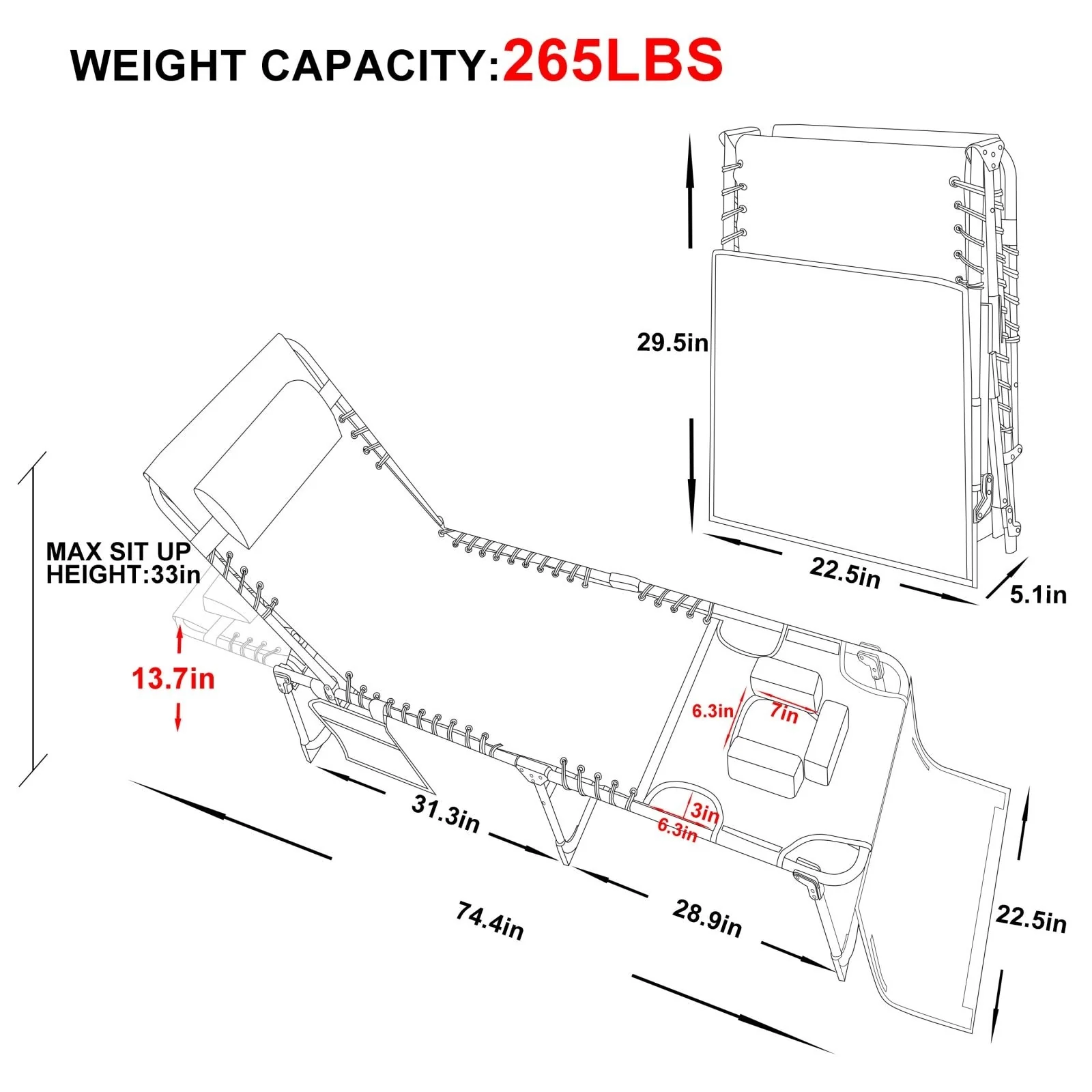 VEIKOUS Patio Chaise Lounge Chairs for Outdoor Tanning Chair with Face Hole, Pillow and Pocket