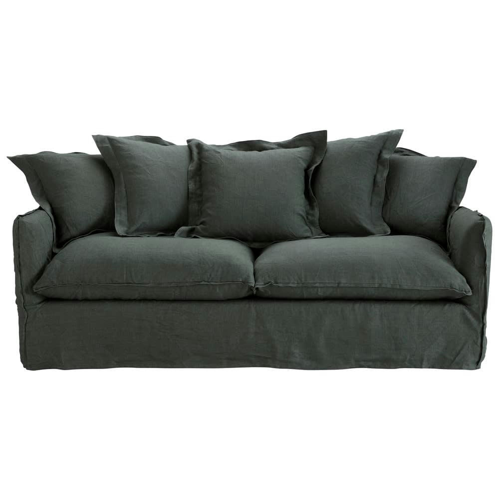 Barcelone - Canapé convertible 3/4 places en lin lavé gris anthracite