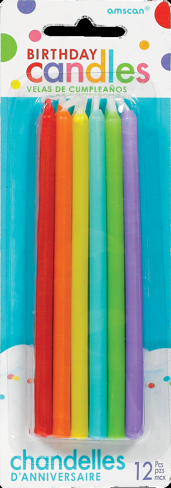Tall Multicolour Birthday Candles, 12-pk
