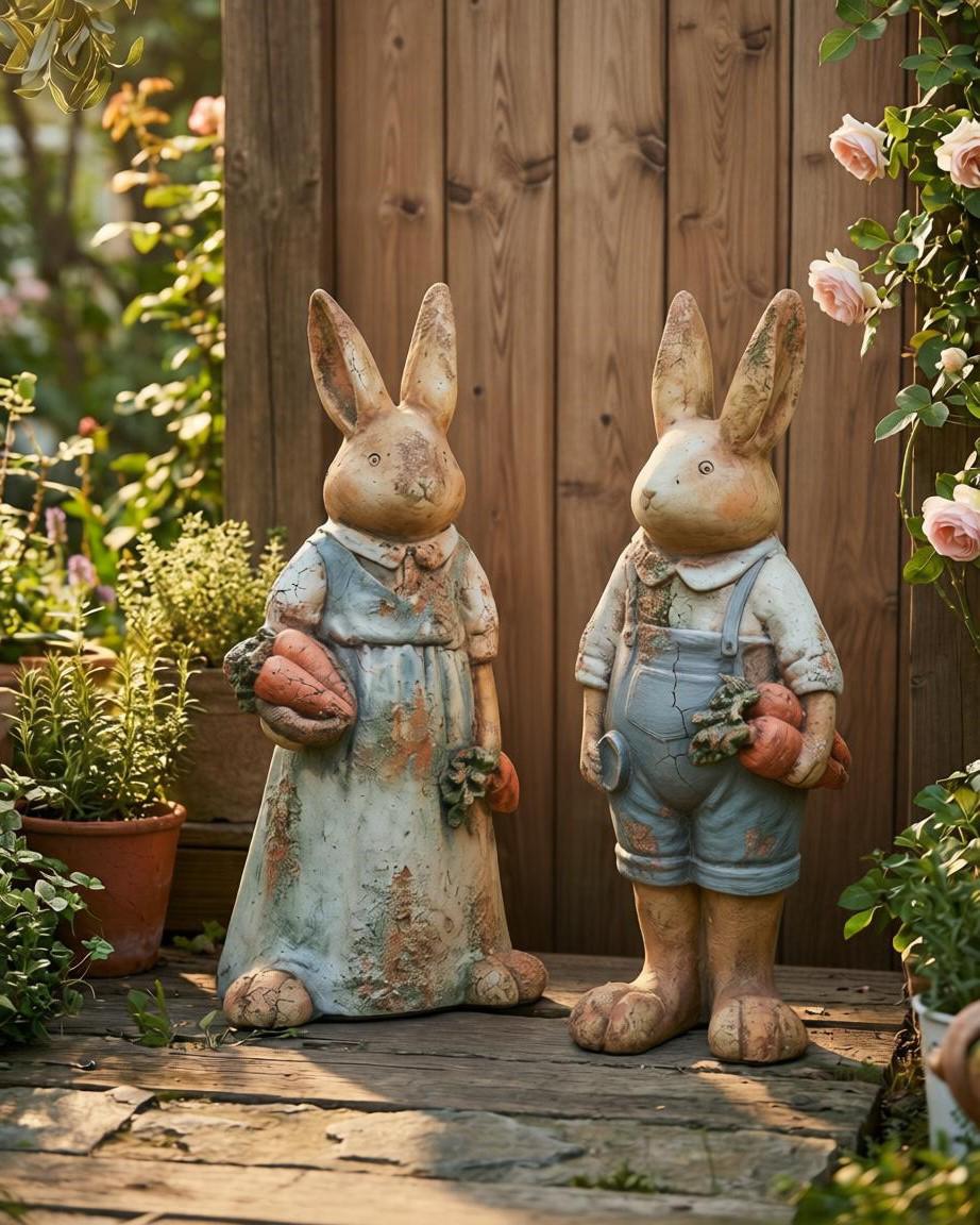Set of 2 Garden Statues BAROLO Rabbit Multicolour