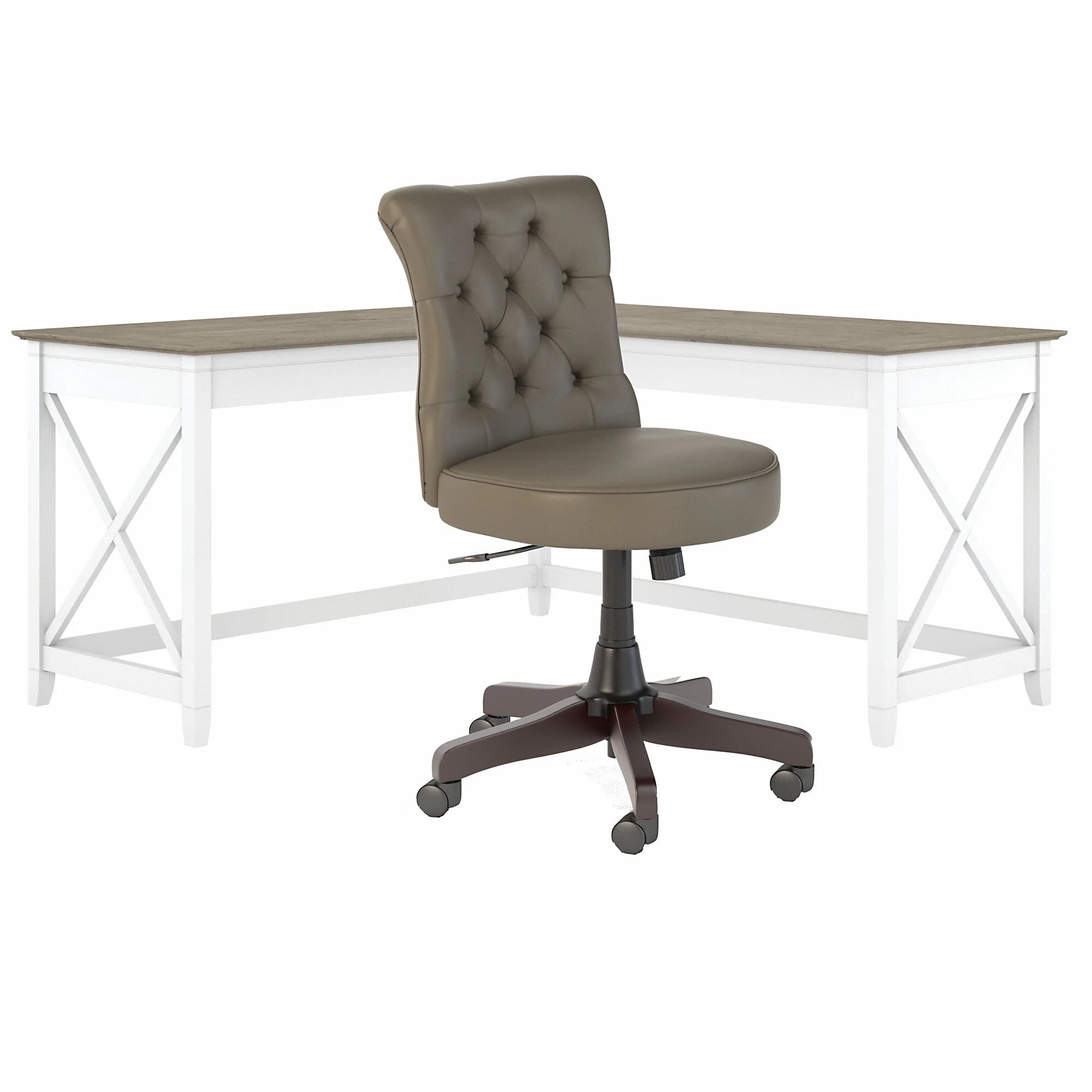 Key West 60W L-Desk with Tufted Office Chair by Bush Furniture