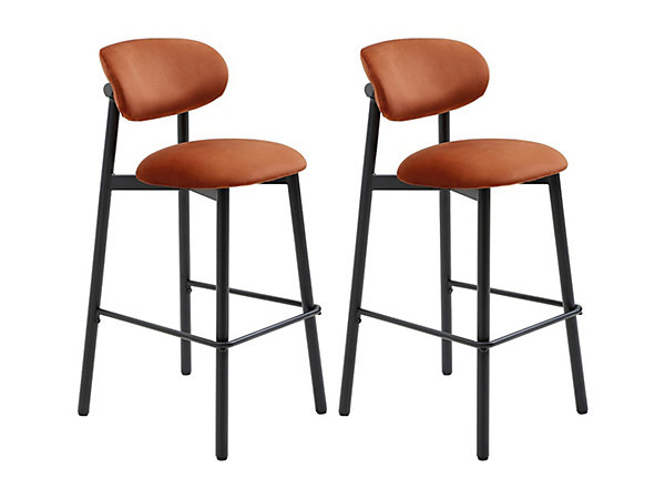 Lot de 2 tabourets en velours et métal noir - Terracotta - LAKABI