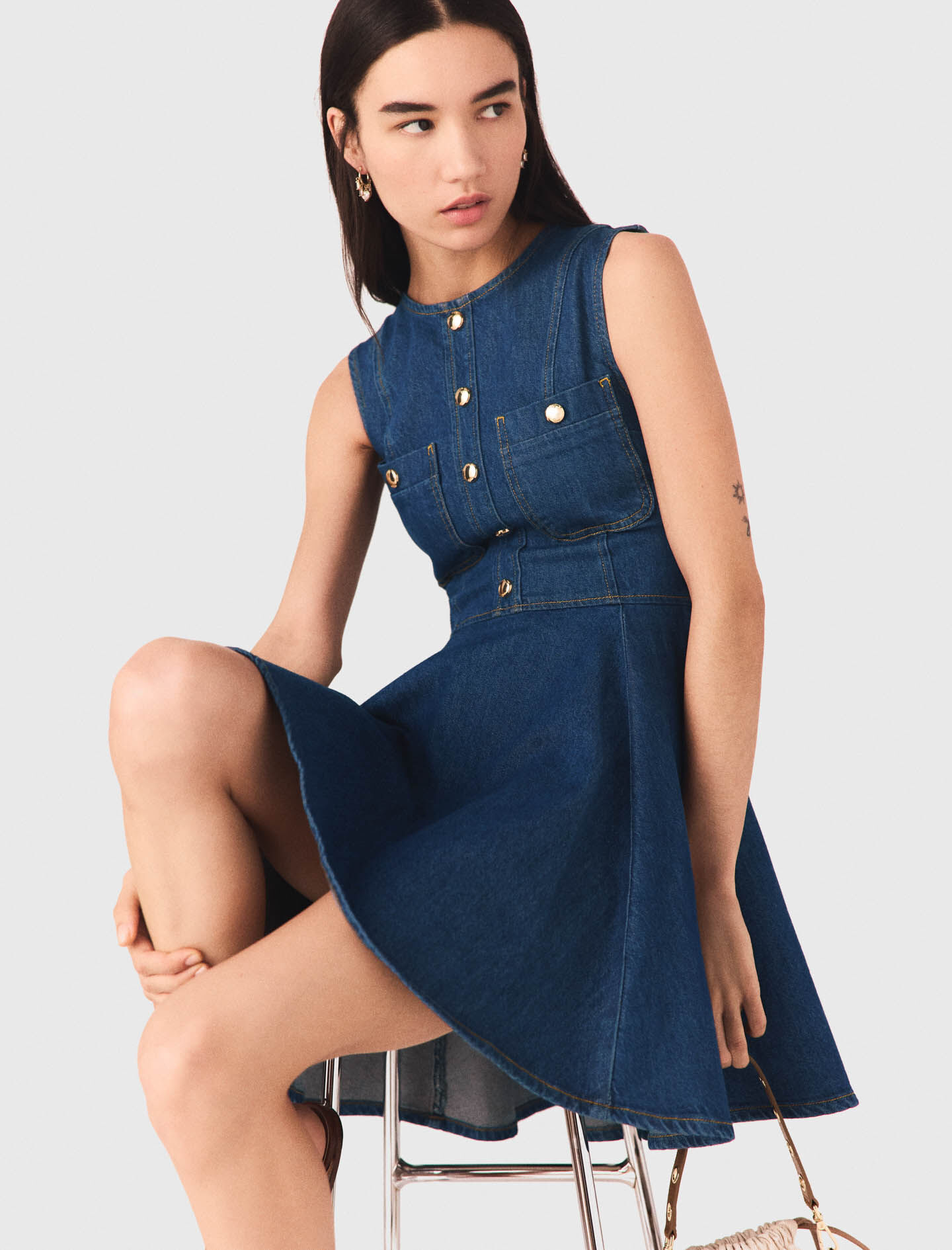 Robe courte en denim évasée