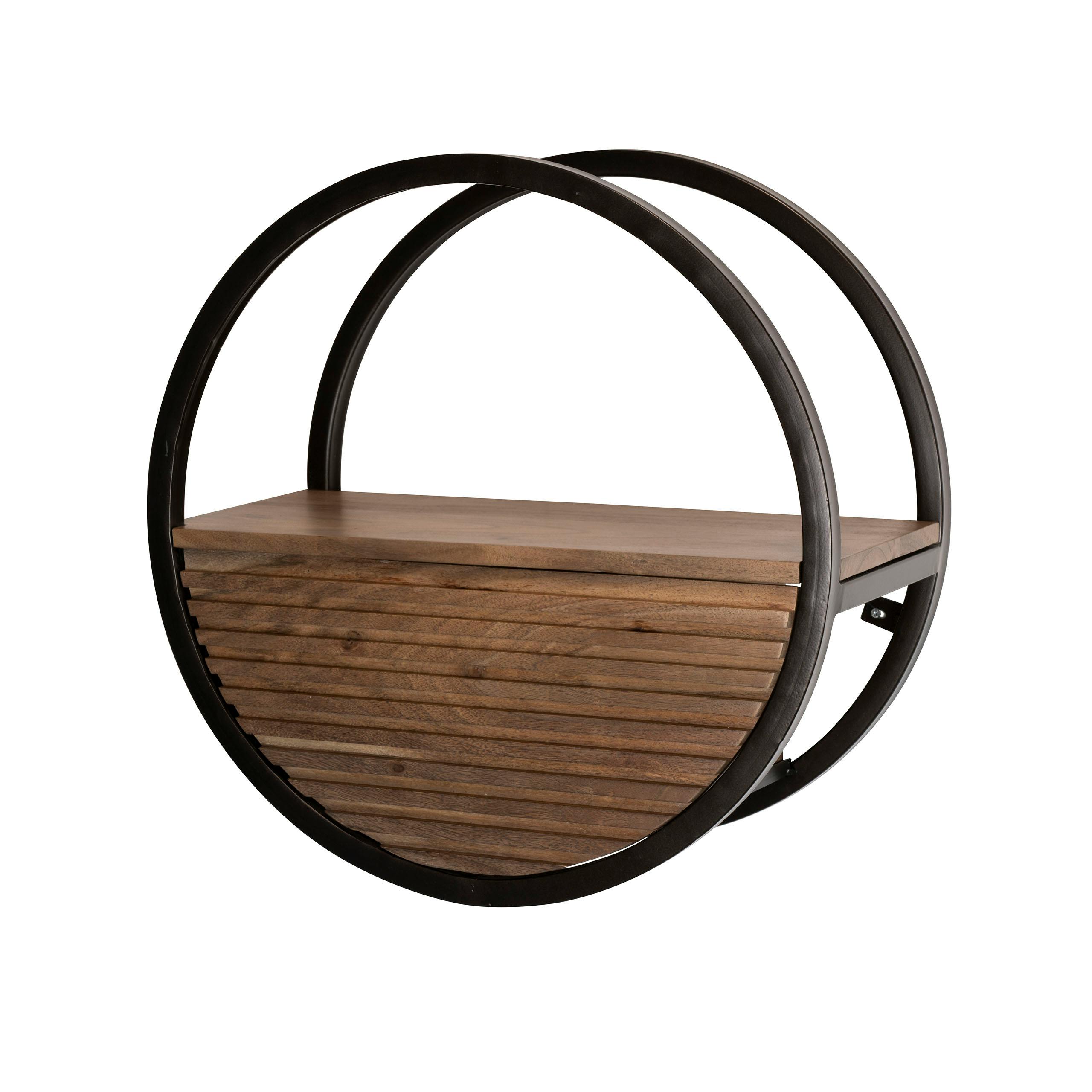 Etagère murale ronde bois d'acacia foncé 1 tiroir Ø50 cm NAKO