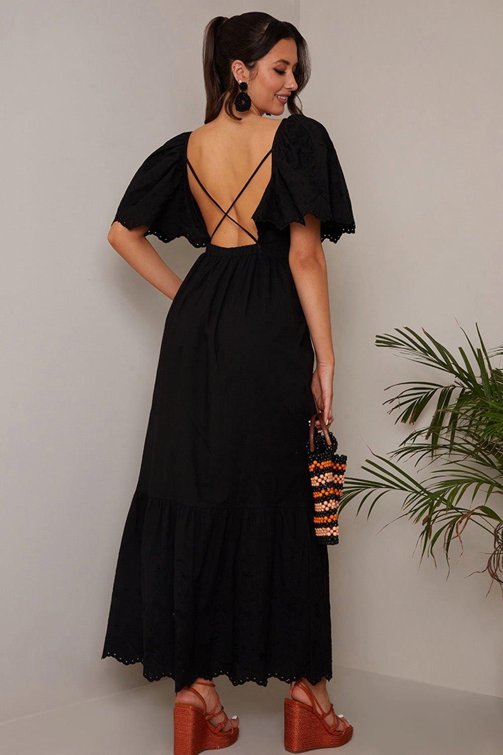 Chi Chi London Broderie Sleeve Poplin Maxi Dress