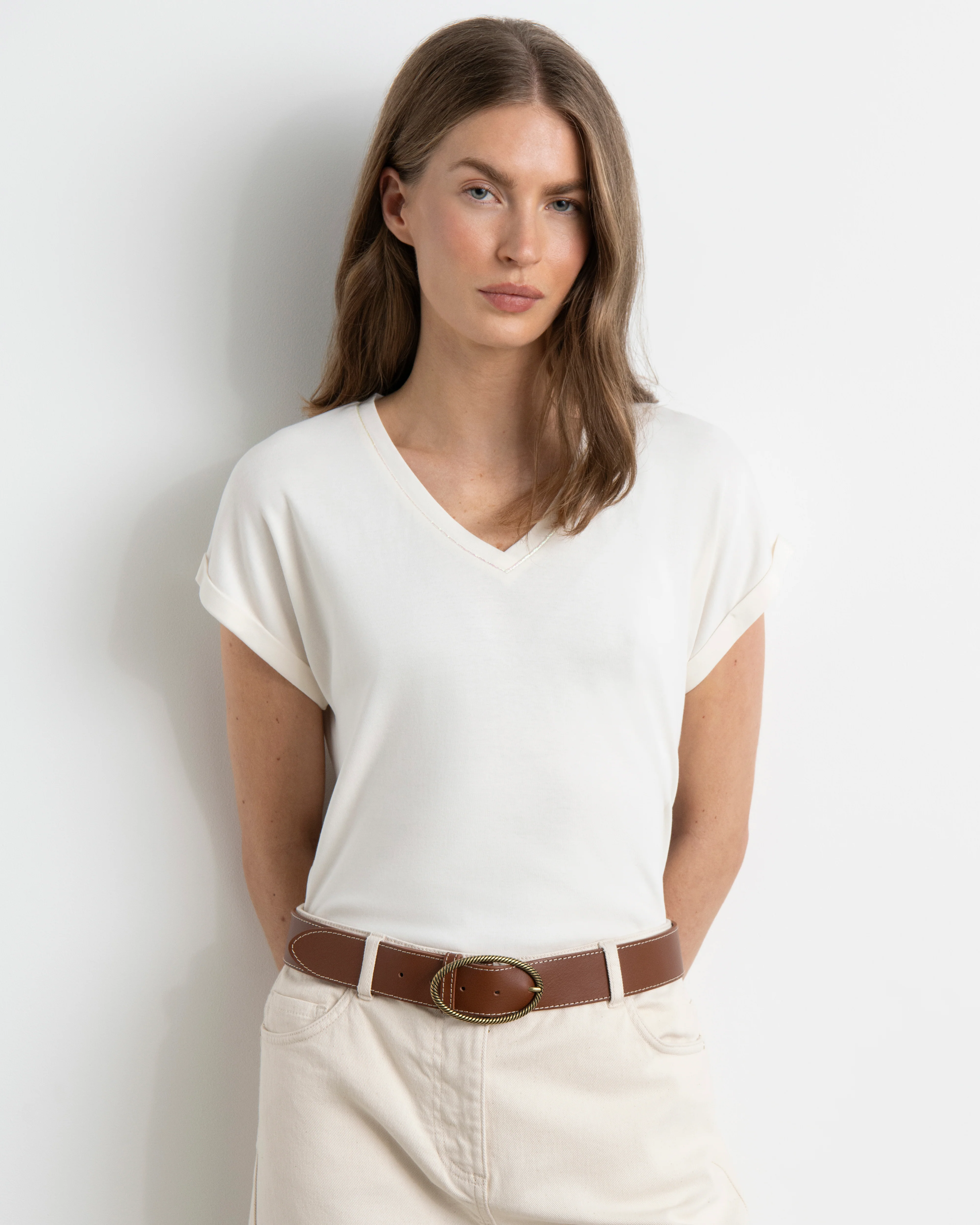 Ceinture en cuir marron et boucle ovale HONEY/13094/043