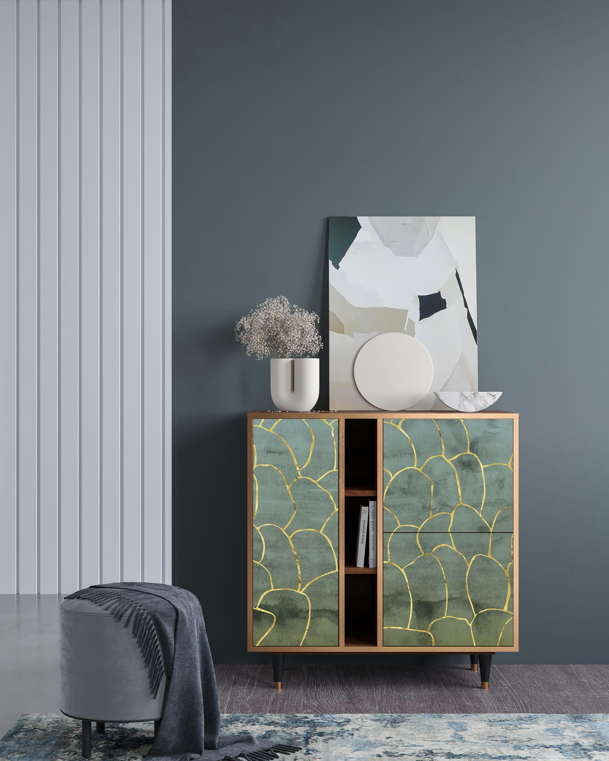 MAGNIFICENT WATER LILY - Buffet  bleu-vert 3 portes L 94 cm