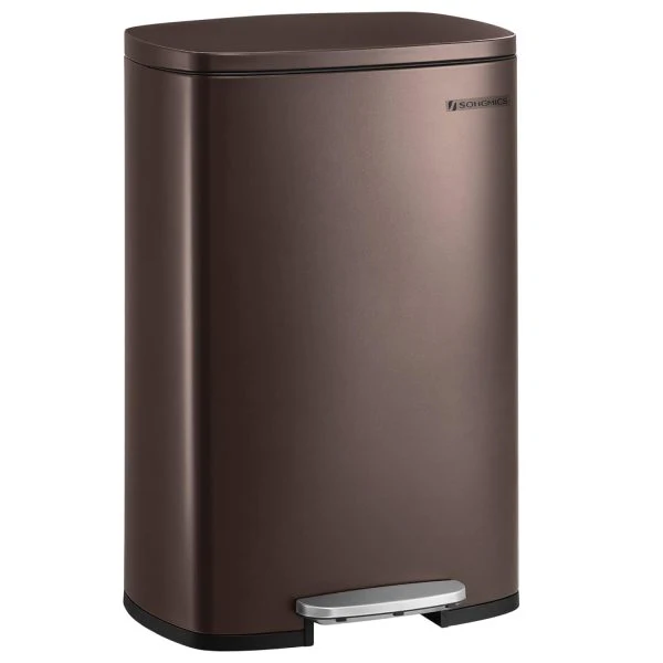 13 Gallon Trash Can, Stainless Steel Kitchen Garbage Can, Recycling or Waste Bin, Soft Close, Step-On Pedal, Removable Inner Bucket, Brown��