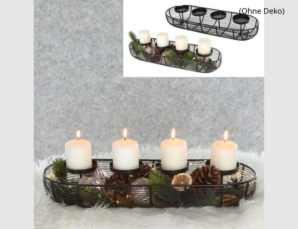 Adventskranz Metall Schwarz oval