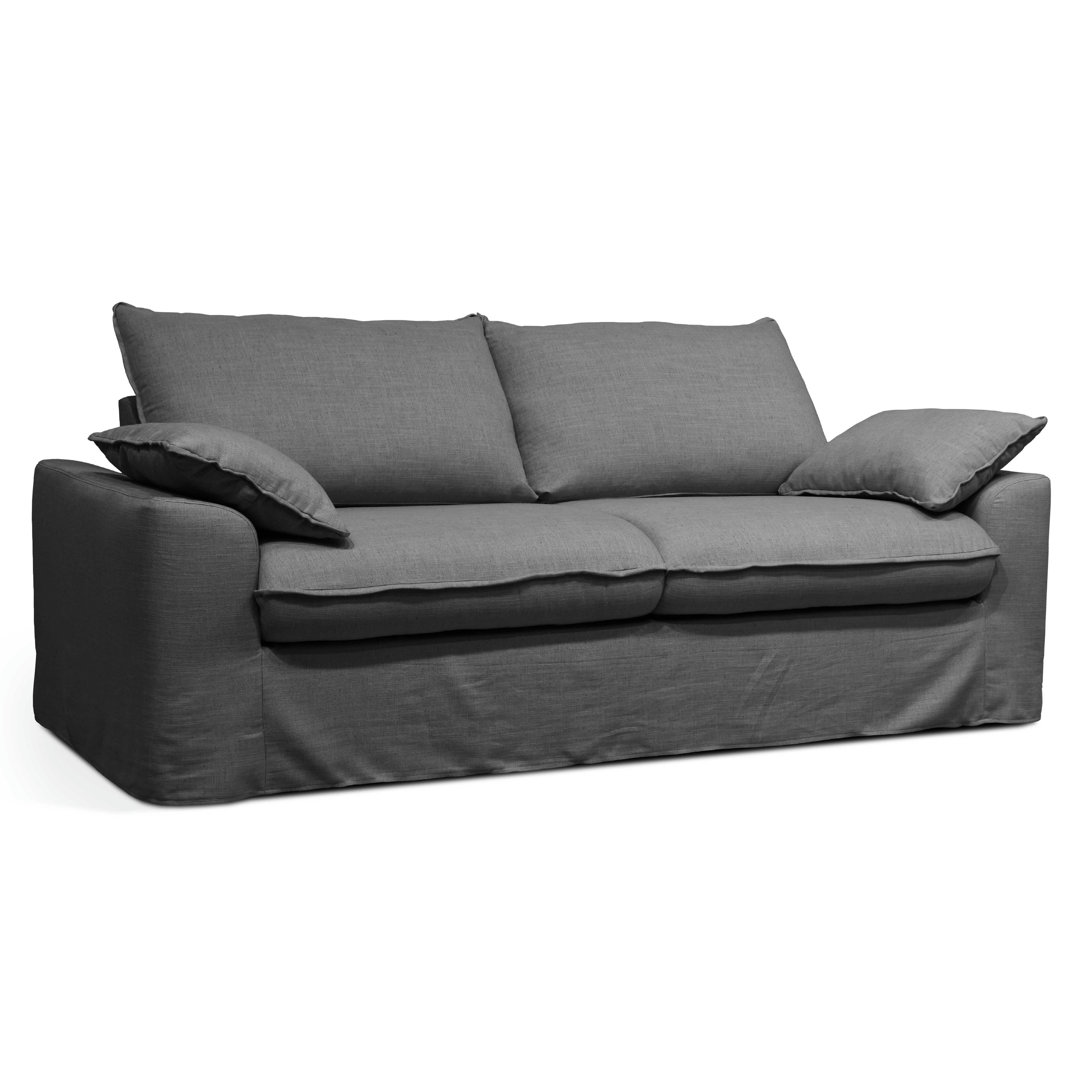 JAROD - Canapé convertible lin anthracite +housse supplémentaire noisette