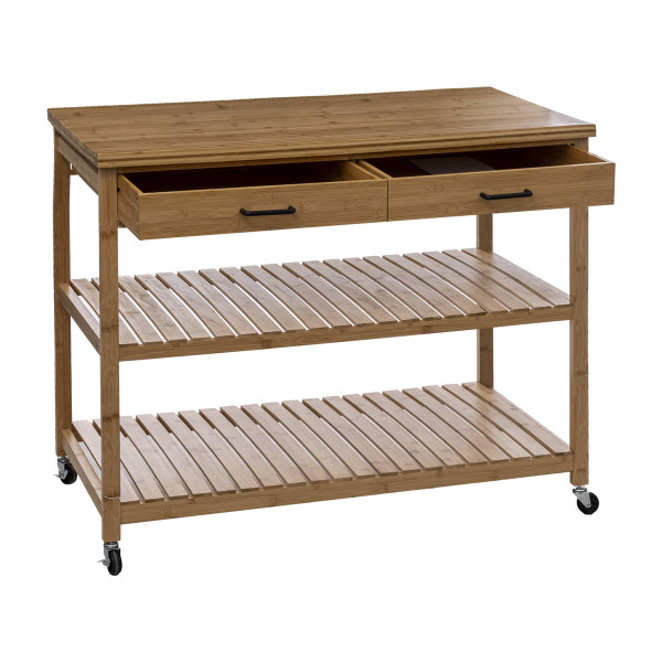 Wyspa kuchenna na kółkach, bambus, 108 x 60 x 90 cm