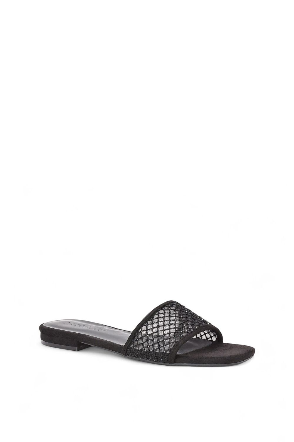XY London Gabrielle' Flat Slider Sandals With Crystals and Mesh Straps