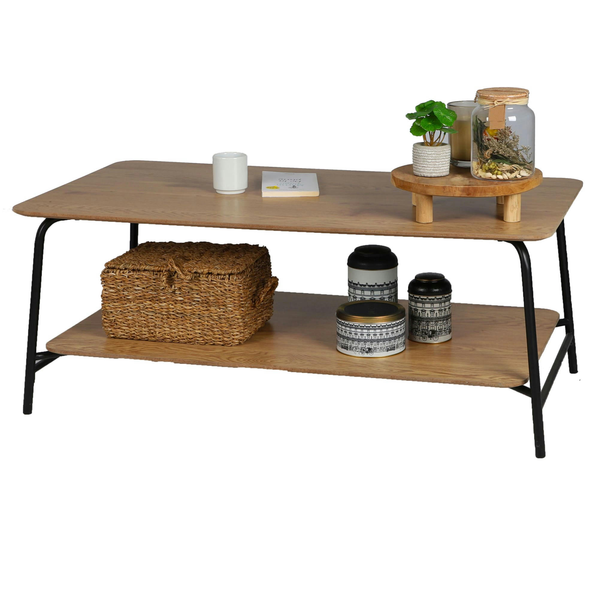- Table basse bois et métal noir 2 niveaux - 110x60x44cm