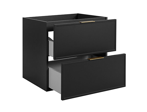 Meuble de salle de bain, Gris foncé, poignée dorée, 46 x 60 x 57 cm